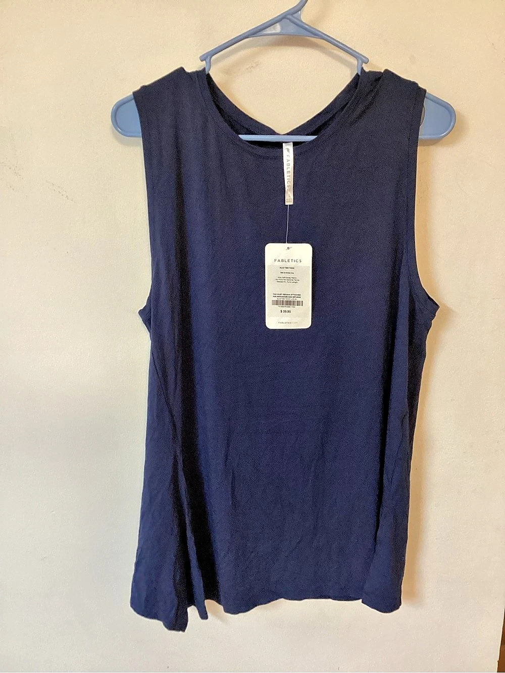 NWT Fabletics Alia Tied Tank Top Navy Blue Women's Large Gym Exercise Workout
